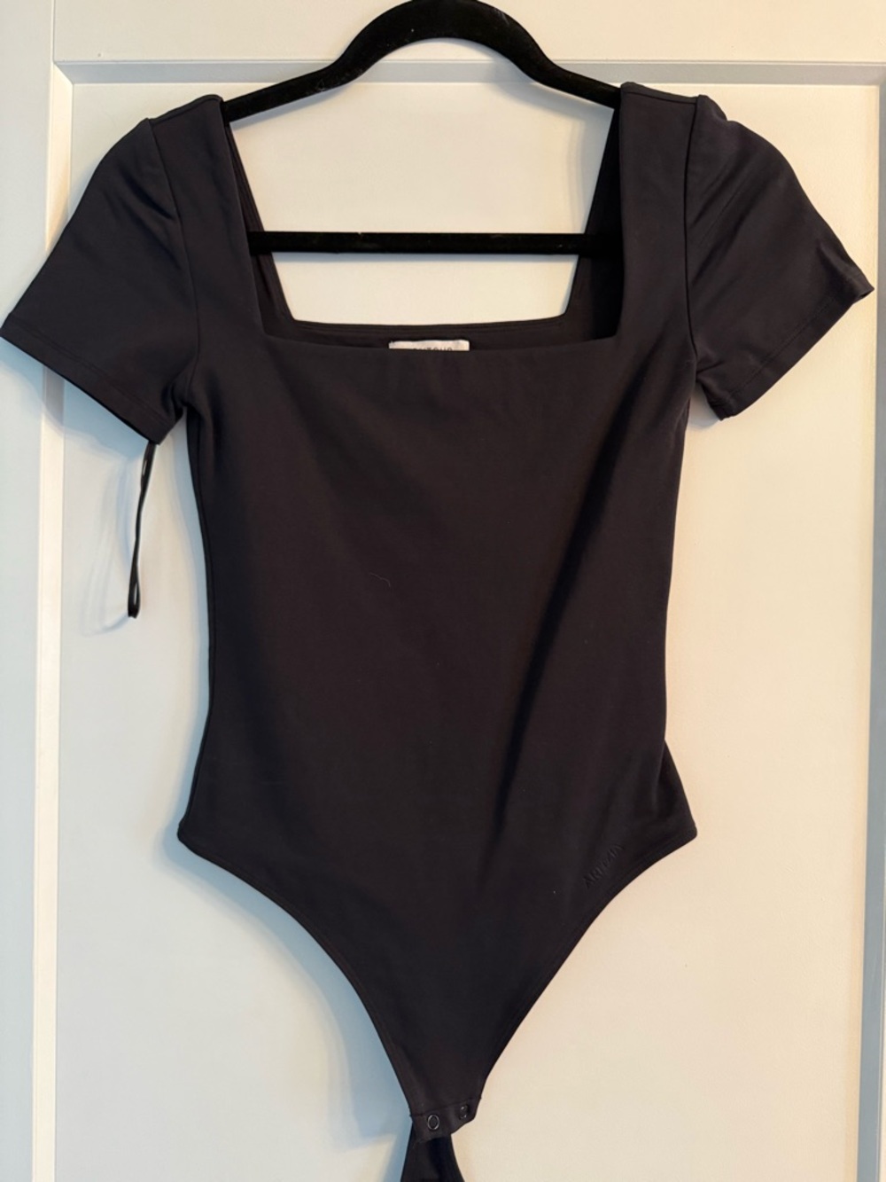 Aritzia Black Square Neck Short Sleeve One-Piece Bodysuit